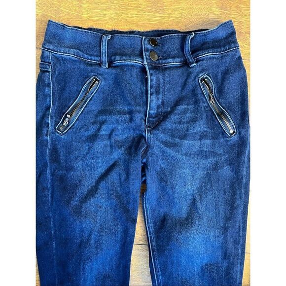 NY&C Women's Size 8 High Waisted Cropped Leggings Button Fly Blue Faux Pockets - Picture 2 of 8